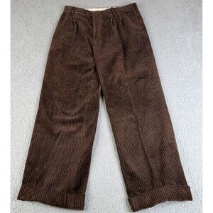 THE J. PETERMAN CO. Corduroy Pant Men 38 Brown Wide Wale Pleated Cuffed Trousers